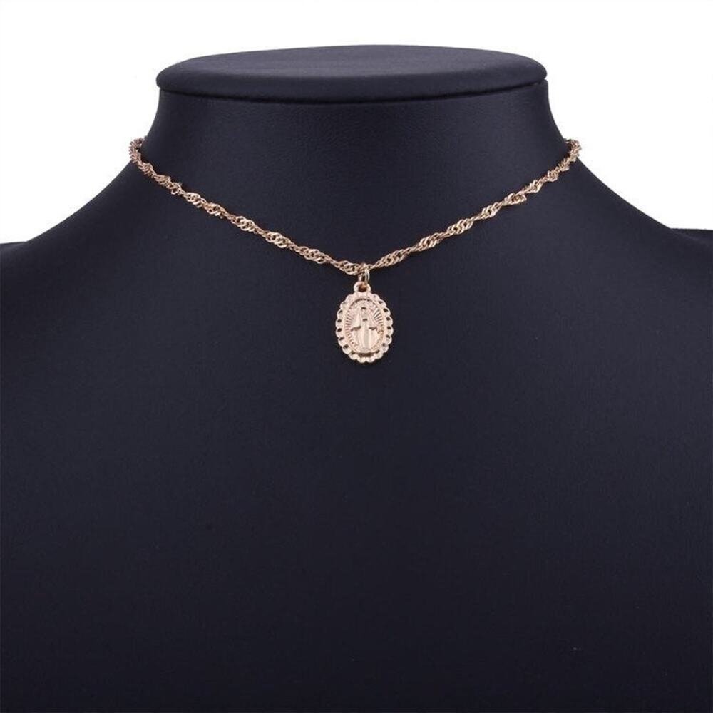 Miraculous Medal Religious Cross Gold Alloy Necklace Set - 2 Piece - Picture 4 of 8